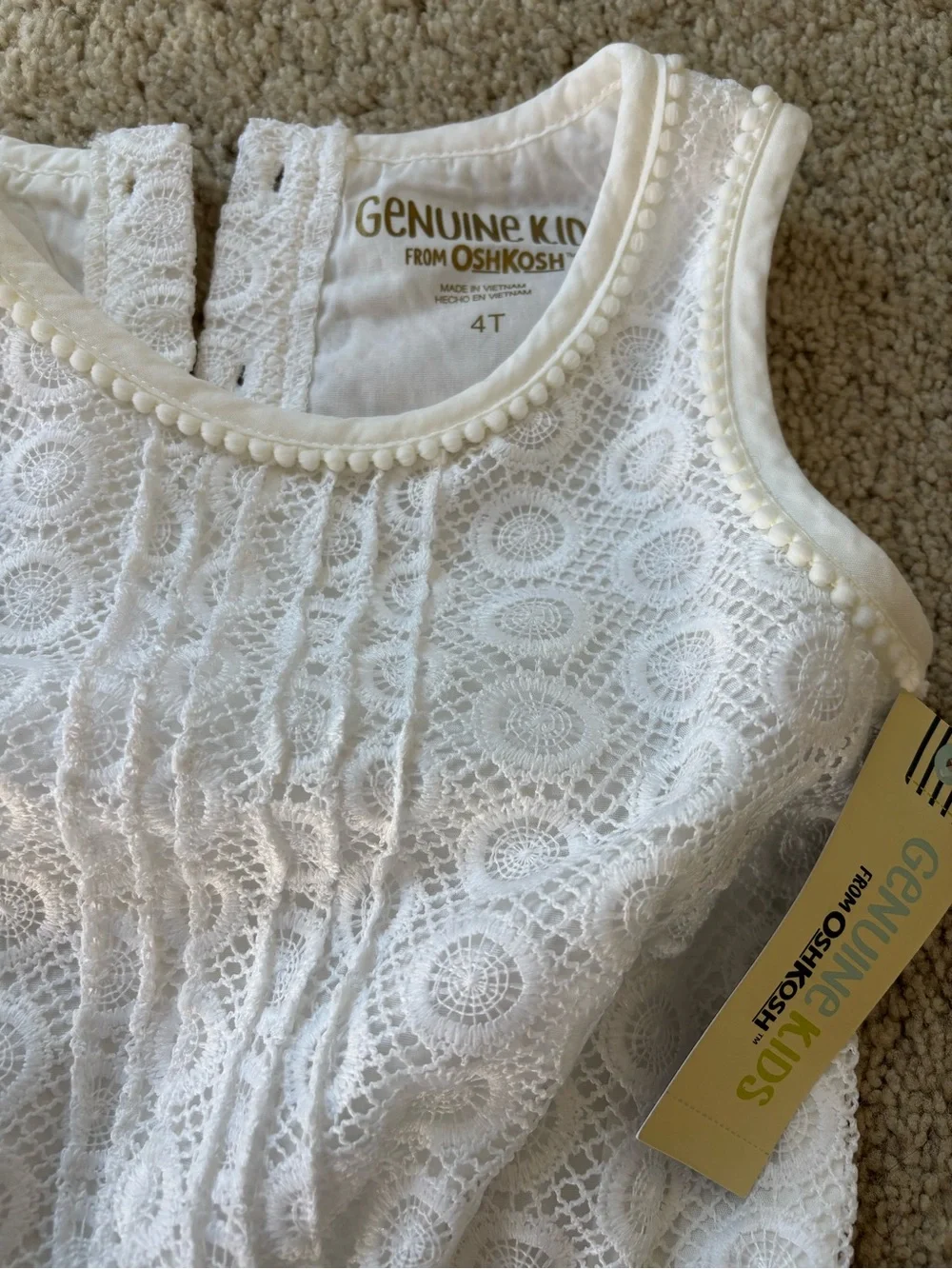 New Genuine Kids OshKosh Girls 4T White Floral Lace Sleeveless Romper